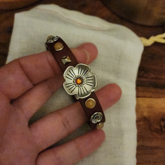 Coach 3d Floral Tea Rose Leather Bracelet - Picture 1 of 9